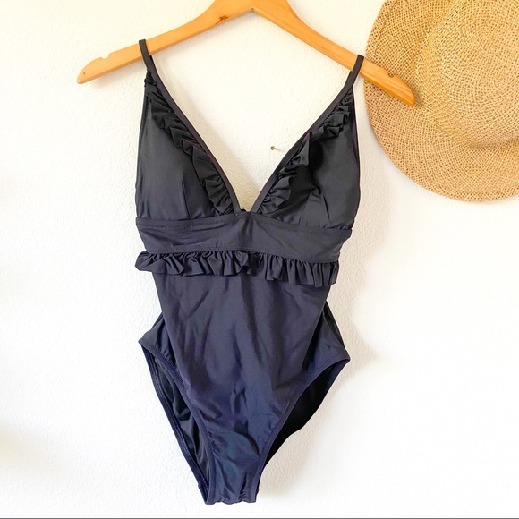 J. Crew Black Ruffle deep-V one-piece swimsuit - Picture 5 of 10